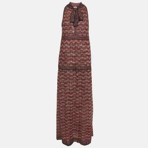 Pre Owned M Missoni Black/Red Patterned Lurex Knit Sleeveless Maxi Dress M