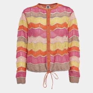 M Missoni Multicolor Chevron Pattern Lurex Knit Cardigan L