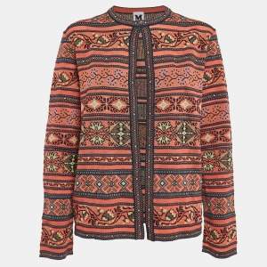 Pre Owned M Missoni Multicolored Patterned Knit Long Sleeve Cardigan L