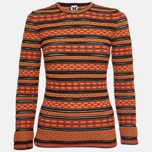 Pre Owned M Missoni Orange Patterned Knit Top S