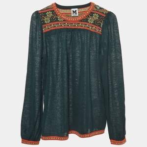 M Missoni Green Patterned Knit Puff Sleeves Top S