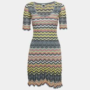 M Missoni Multicolor Wave Patterned Lurex Knit Mini Dress S