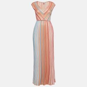Pre Owned M Missoni Multicolor Stripe Knit Sleeveless Maxi Dress M