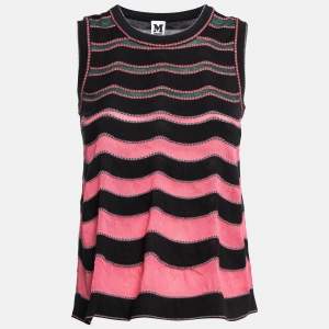 M Missoni Pink/Black Patterned Lurex Knit Tank Top S