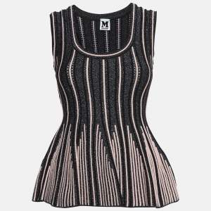 Pre Owned M Missoni Black Stripe Lurex Knit Flared Top S