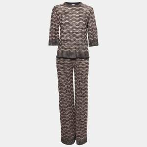 M Missoni Pink/Black Patterned Lurex Knit Top and Pants Set S