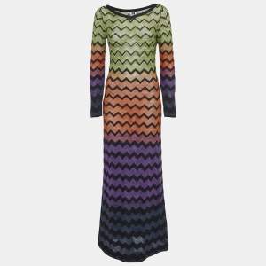 Pre Owned M Missoni Chevron Patterned Multicolor Maxi Dress S