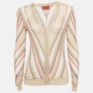Pre Owned : Missoni Multicolor Patterned Lurex Knit Button Front Cardigan S
