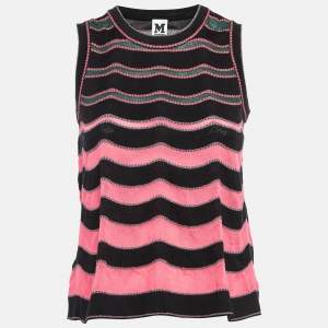Pre Owned M Missoni Black/Multicolor Patterned Knit Sleeveless Top S 