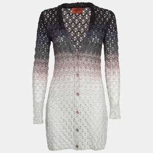  Missoni Black/White Perforated Lurex Knit Button Front Long Cardigan S
