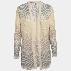 Pre Owned M Missoni Beige Pinhole/Wave Patterned Knit Cardigan M