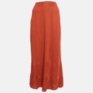 Pre Owned M Missoni Rust Orange Patterned Knit Maxi Skirt M