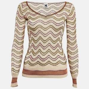 M Missoni Chevron Pattern Knit V-Neck Sweatshirt S