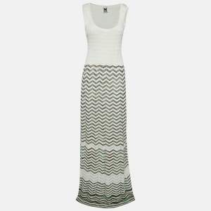Pre Owned M Missoni Ivory White Chevron Pattern Knit Sleeveless Maxi Dress L
