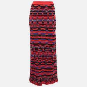 Pre Owned M Missoni Red Patterned Knit Maxi Skirt S