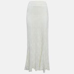 Pre Owned M Missoni White Chevron Knit Maxi Skirt L