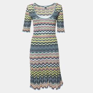 M Missoni Grey/Multicolor Wave Patterned Lurex Knit Dress M