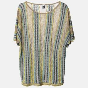 Pre Owned M Missoni Grey/Yellow Knit Fabric Top M