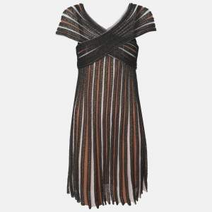Pre Owned M Missoni Brown/Black Striped Knit Fabric Mini Dress S