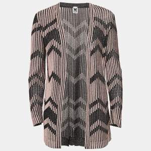 Pre Owned M Missoni Black/Pink Stripe Lurex Knit Front Open Cardigan S