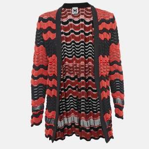 M Missoni Red/Black Patterned Knit Open Front Cardigan S