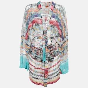Pre Owned M Missoni Multicolor Chevron Knit Belted Cardigan L