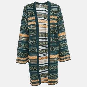 M Missoni Green/Multicolor Patterned Knit Open Front Cardigan L