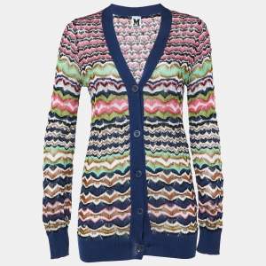 Pre Owned M Missoni Multicolor Patterned Knit Button Front Cardigan M