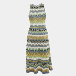 Pre Owned M Missoni Multicolor Wave Pattern Crochet Sleeveless Midi Dress M