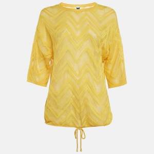 Pre Owned M Missoni Yellow Chevron Knit Drawstring Hem Detail Top M