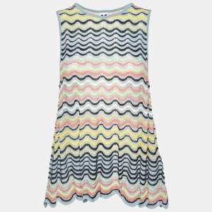 M Missoni Grey Wavy Knit Sheer Sleeveless Top  S