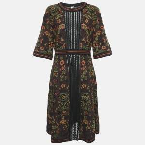 M Missoni Burgundy Patterned Knit Shot Sleeve Midi Dress L