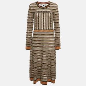 M Missoni Beige/Multicolor Patterned Knit Midi Dress S