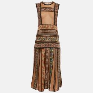 Pre Owned M Missoni Brown/Multicolor Patterned Knit Sleeveless Midi Dress L