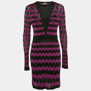 M Missoni Pink/Black Chevron Pattern Knit Long Sleeve Dress M