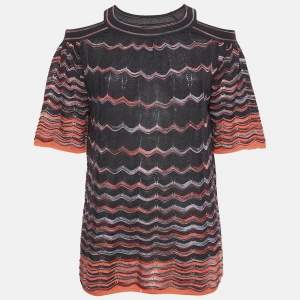 M Missoni Multicolor Chevron Pattern Knit Cold Shoulder Top S