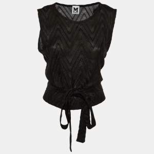 M Missoni Black Lurex Knit Front Tie Detail Sleeveless Top L