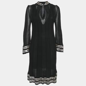 M Missoni Black Patterned Knit Sequin Detail Short Dress M