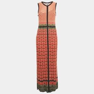 Pre Owned M Missoni Brown/Black Chevron Crochet Knit Maxi Dress S