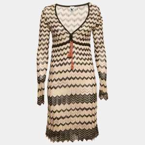 M Missoni Brown Chevron Pattern Knit V-Neck Short Dress M