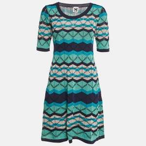 M Missoni Blue Pattered Knit Mini Dress M