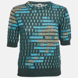 M Missoni Green/Blue Patterned Lurex Knit Top M