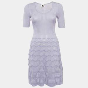 M Missoni Purple Patterned Cotton Blend Knit Short Dress S