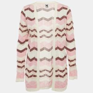 M Missoni Pink/Multicolor Chevron Pattern Knit Open Front Cardigan S
