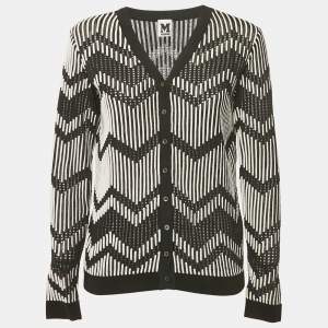 M Missoni Black/White Patterned Knit Button Front Cardigan S