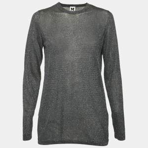 Pre Owned Missoni Blue Lurex Knit Long Sleeve Top M
