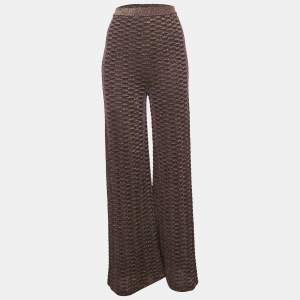 Pre Owned M Missoni Purple Patterned Lurex Knit Flared Trousers M