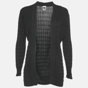 Pre Owned M Missoni Black Patterned Knit Open Front Cardigan M