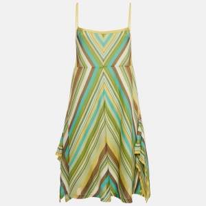 Pre Owned M Missoni Multicolor Chevron Patterned Knit Strappy Short Dress L 
