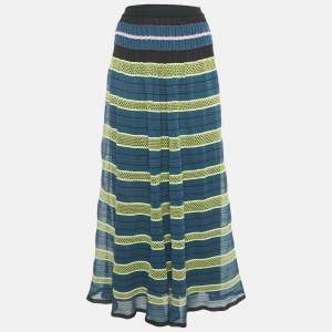 Pre Owned M Missoni Blue/Multicolor Patterned Knit Maxi Skirt S